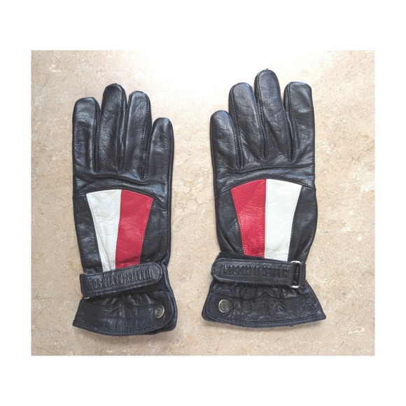 VTG Harley Davidson Women 2XL Leather Motorcycle Vest Gloves Set Black Red White - Picture 11 of 16